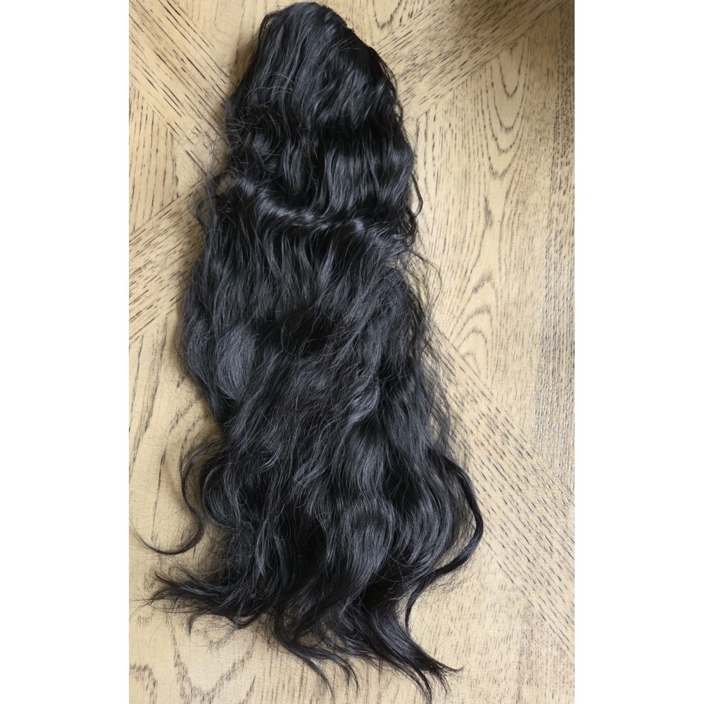 FESHFEN Ponytail Extension Long Wavy Drawstring Ponytail Synthetic Black